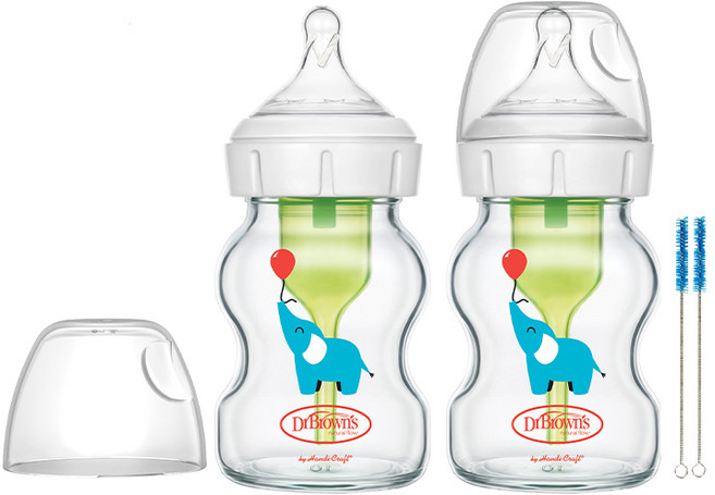 닥터브라운 데코 와이드넥 유리 젖병, 엘리펀트, 150ml, 2개