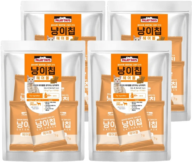 파미데이즈 고양이 냥이칩, 헤어볼, 105g, 4개 - 쿠팡