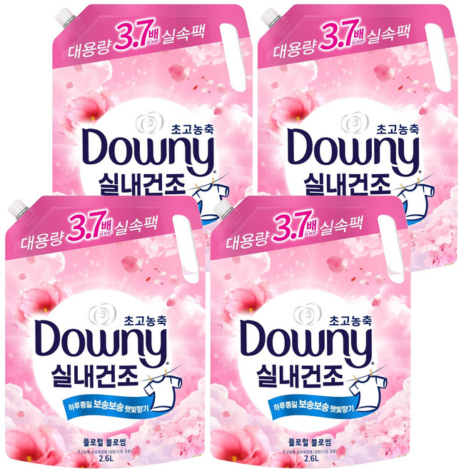 다우니 실내건조 초고농축 섬유유연제 플로럴 블로썸 리필, 2.6L, 4개