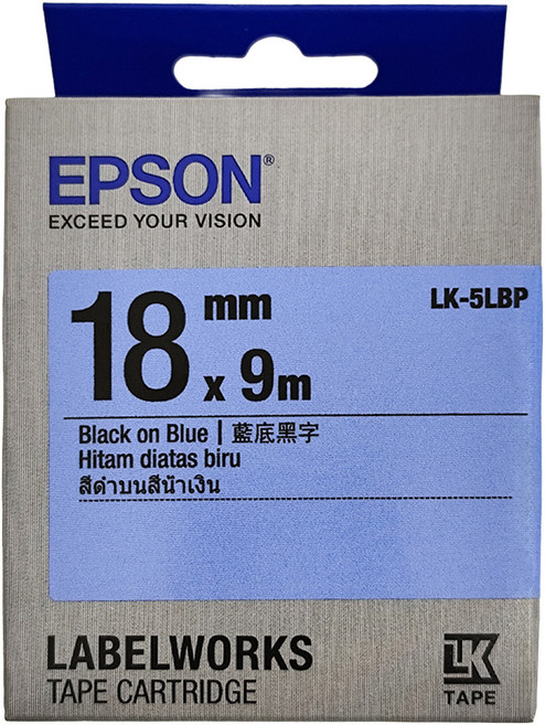 EPSON 標籤帶 C53S655406 LK-5LBP 18mm, 藍底黑字, 9m