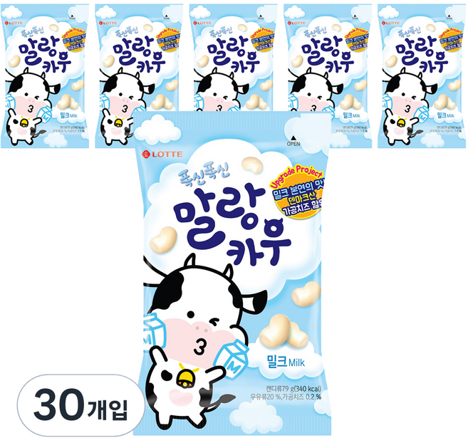 롯데웰푸드 말랑카우 밀크, 79g, 30개