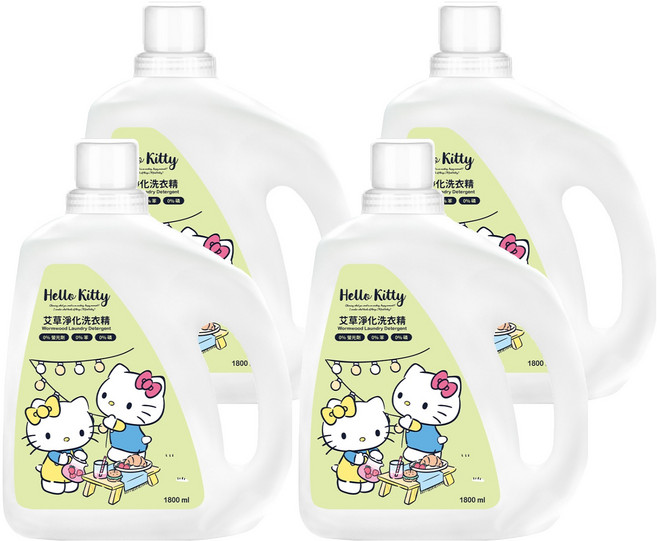 AKIRA 御衣坊 Hello Kitty 艾草淨化洗衣精 溫和不刺激 低泡性好沖洗, 1.8L, 4瓶