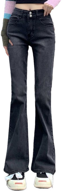 美式雙釦刷舊微喇叭牛仔長褲