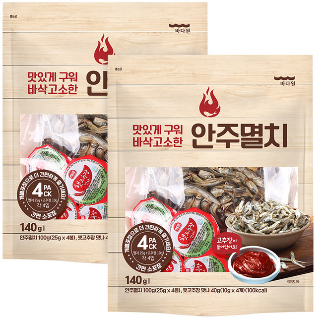 바다원 간편한 구운 안주멸치+고추장, 140g, 2개