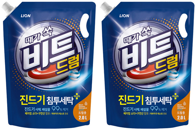 비트 때가쏙 진드기 드럼용 액상세제 리필, 2L, 2개