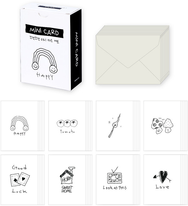 워너디스 러브레 미니 감사 메시지 엽서 카드 8종 x 5p + 봉투 20p 세트, 끄적끄적, 1개