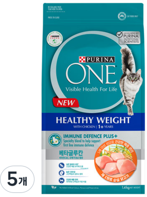퓨리나원 캣 기능성 사료, 다이어트(체중감소), 1.4kg, 5개