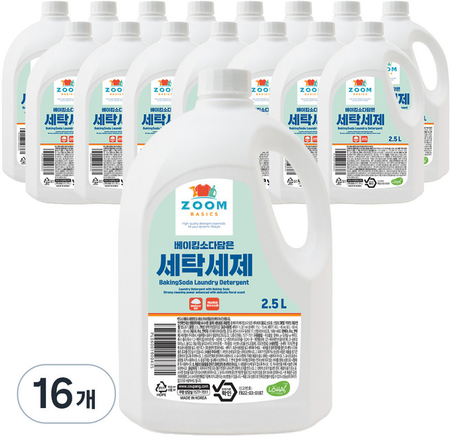 줌 베이직 베이킹소다 담은 액체 세탁세제, 2.5L, 16개