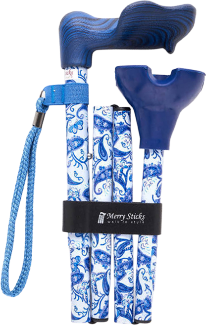 Merry Sticks 悅杖 自立式人體工學折疊手杖 (右手用), 藍色佩斯里, 1支