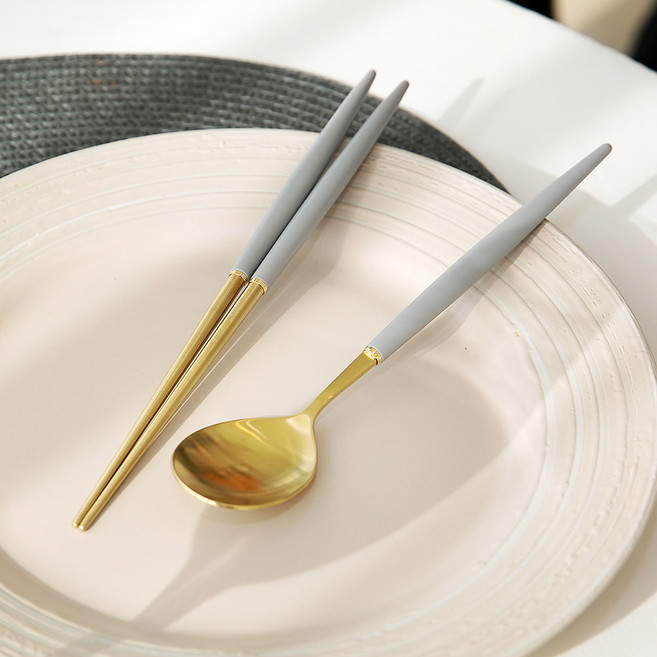 백산 보겐 국산 몽블랑 에펠 골드 수저 세트, 그레이, 숟가락 + 젓가락