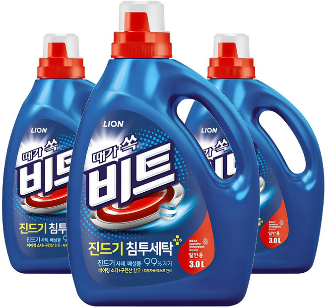 비트 진드기 침투세탁 액상세제 일반용 본품, 3L, 3개