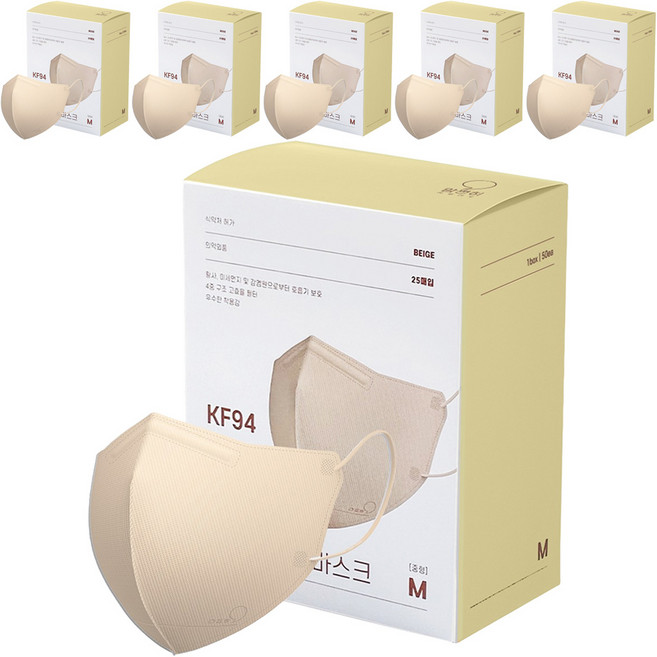 맘편히황사방역용마스크 KF94 중형, 25개입, 6개, 베이지