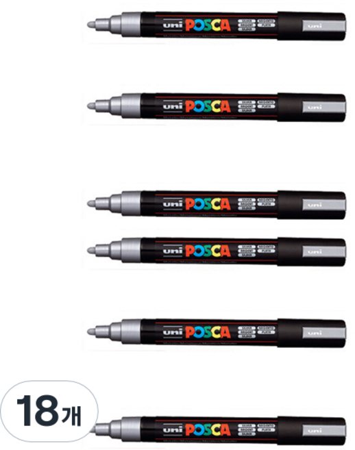 포스카 컬러마커 PC-5M SILVER, 18개, 1색