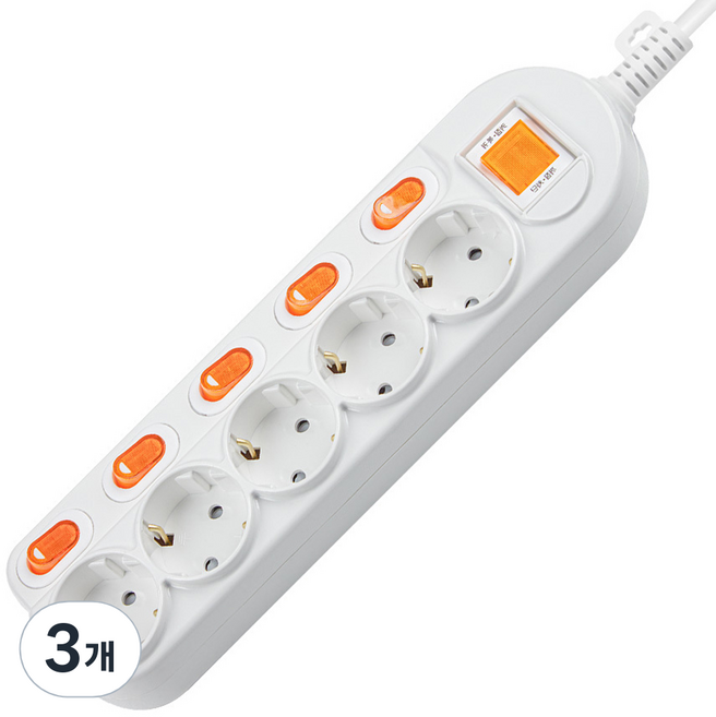 대한이라이트 W라이트 멀티탭 메인 개별스위치 5구, 화이트, 3개, 2.5m