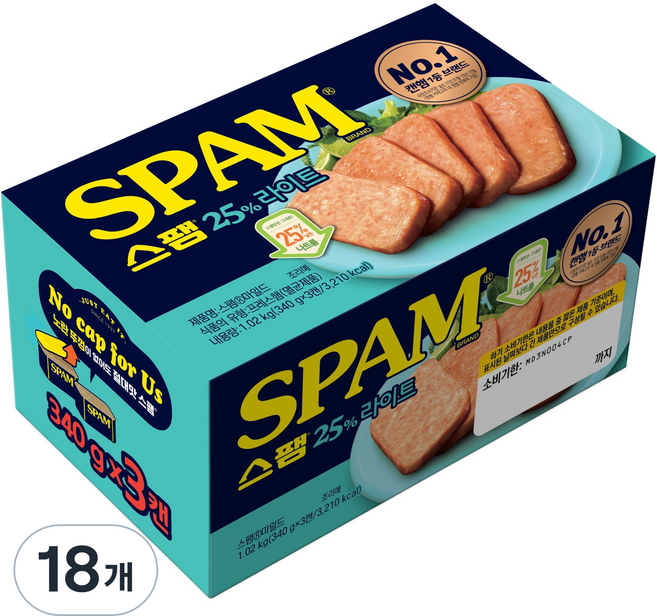 스팸 25% 라이트, 340g, 18개