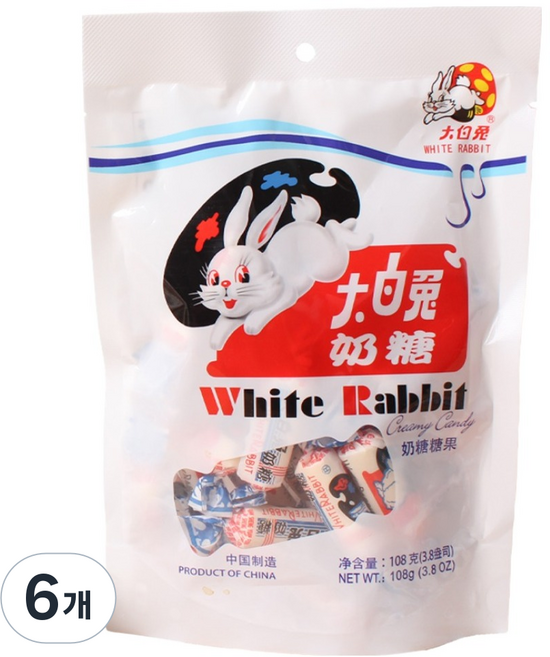 WHITE RABBIT 大白兔 Ttabyoutou 糖果, 108g, 6個