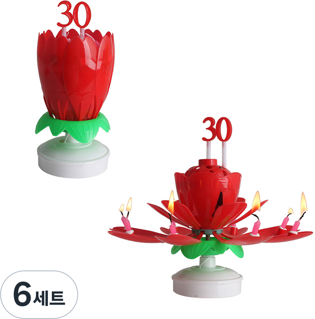 PARTY LIFE 數字蓮花蠟燭 + 數字組合, 紅色, 6套