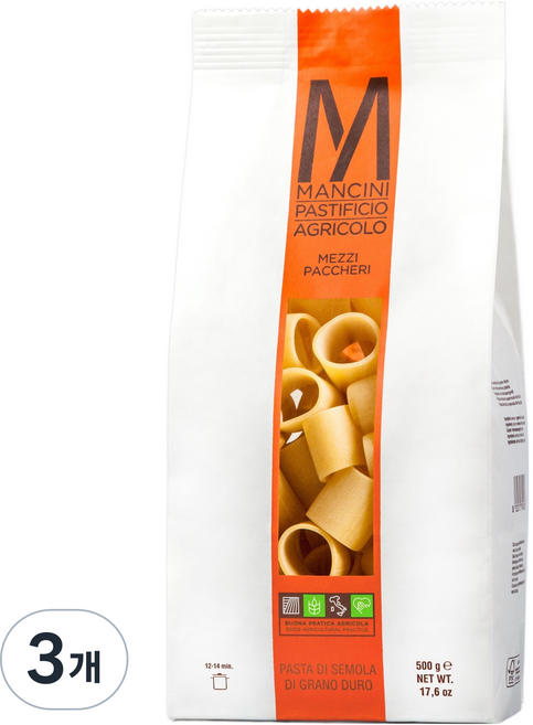 만치니 Mezzi Paccheri 파스타면, 3개, 500g