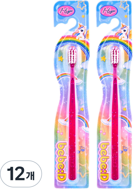 bebeD 유아용 초콜릿도 잘 닦이는 칫솔, 반짝이핑크, 1개입, 12개