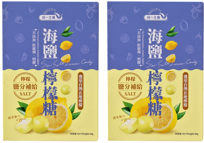 統一生機 海鹽檸檬糖, 60g, 2個