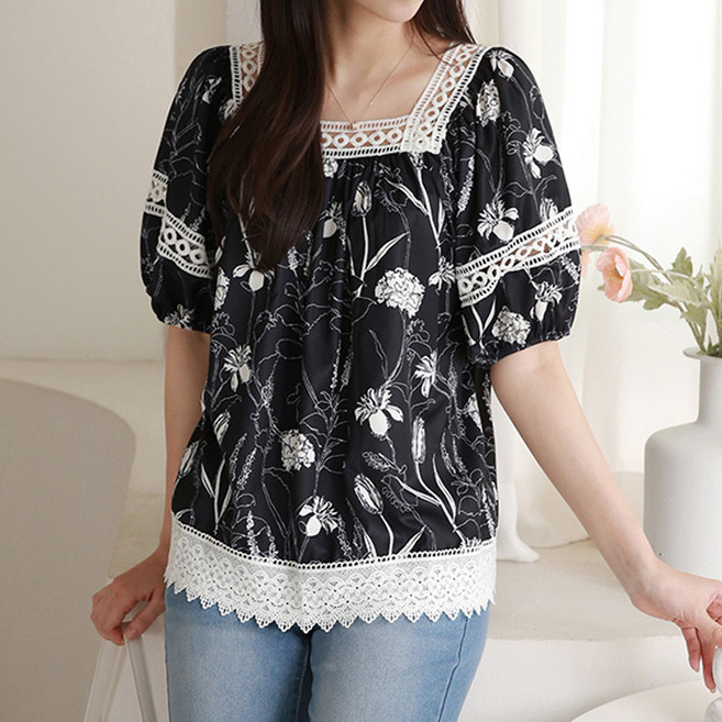 퀸이즈 여성용 스퀘어넥 퍼프 소매 블라우스