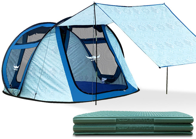 버팔로 슈퍼 프리미엄 원터치팝업텐트 + 2단 매트 1p, 혼합색상, 6~7인용