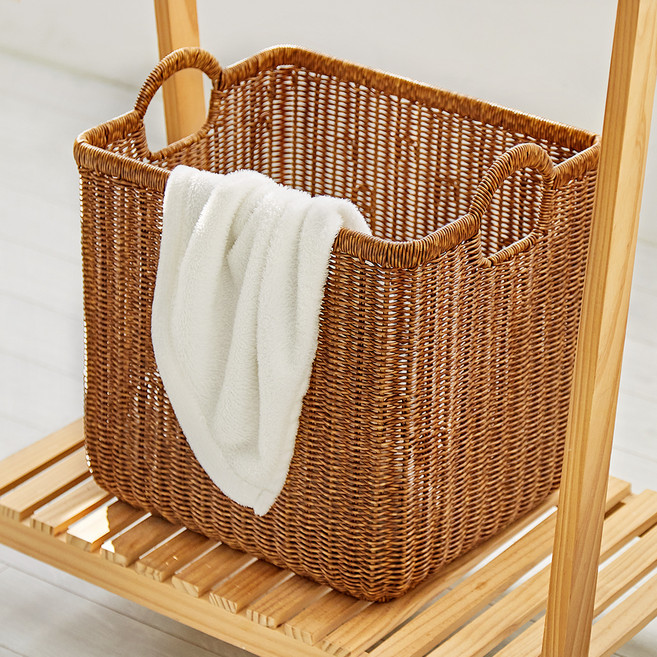 하우스레시피 PP라탄 핸들 바스켓 사각, 브라운, 1개