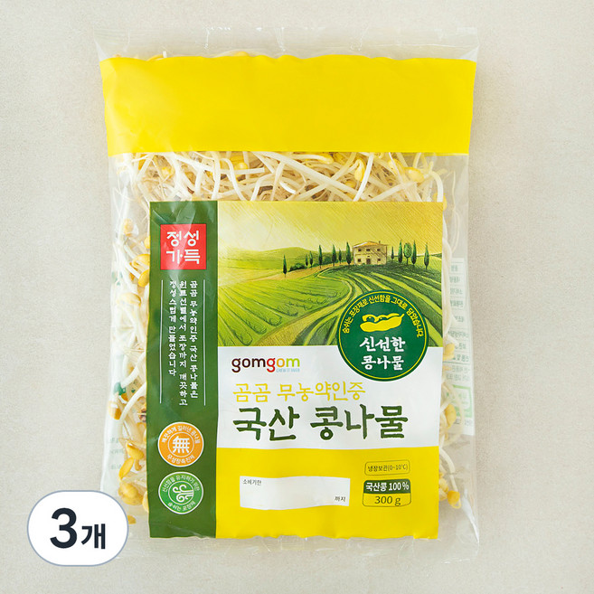 곰곰 무농약인증 국산 콩나물, 300g, 3개