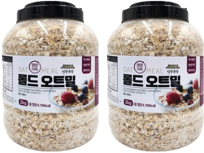 건강곡간 영양가득 롤드오트밀 통, 2kg, 2개