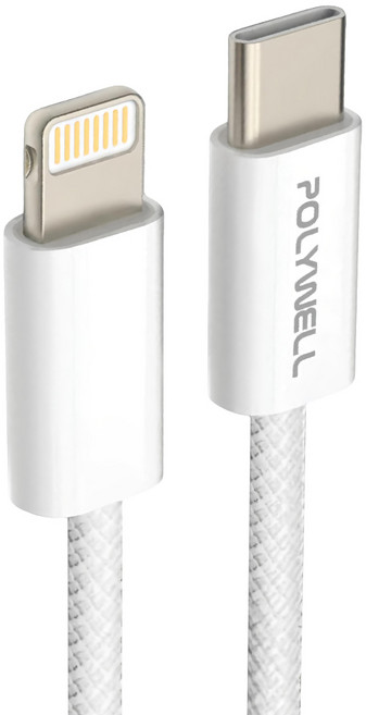 POLYWELL 寶利威爾 Type-C To Lightning PD編織快充線 3A PW15-W45-M925, 3m, 灰白色, 1條