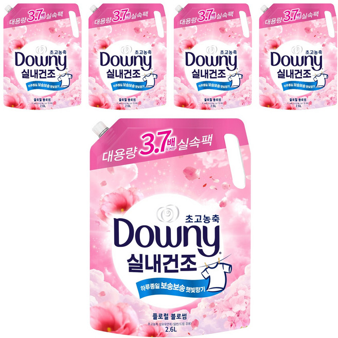다우니 실내건조 초고농축 섬유유연제 플로럴 블로썸 리필, 2.6L, 5개