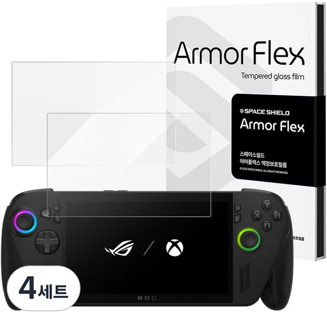 스페이스쉴드 에이수스 ROG XBOX Ally X 호환 아머 플렉스 프로텍시온 9H 풀커버 강화유리필름 2p 세트, 투명, 4세트