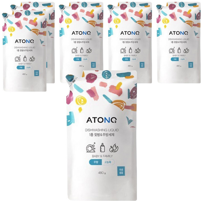 아토앤오투 1종 젖병 & 주방세제 리필 무향, 480g, 6개