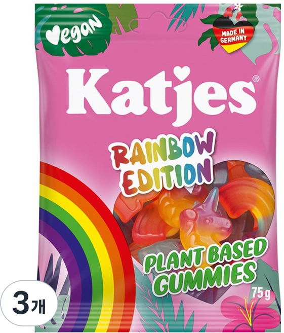 캇예스 비건 젤리 레인보우, 3개, 75g