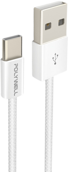 POLYWELL 寶利威爾 USB To Type-C PD編織快充線 3A 60W PW15-W45-M944, 2m, 灰白色, 1條