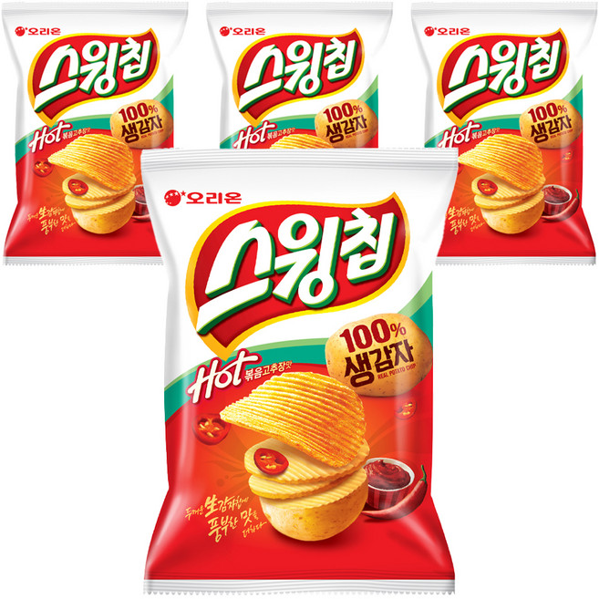 오리온 스윙칩 볶음고추장, 124g, 4개