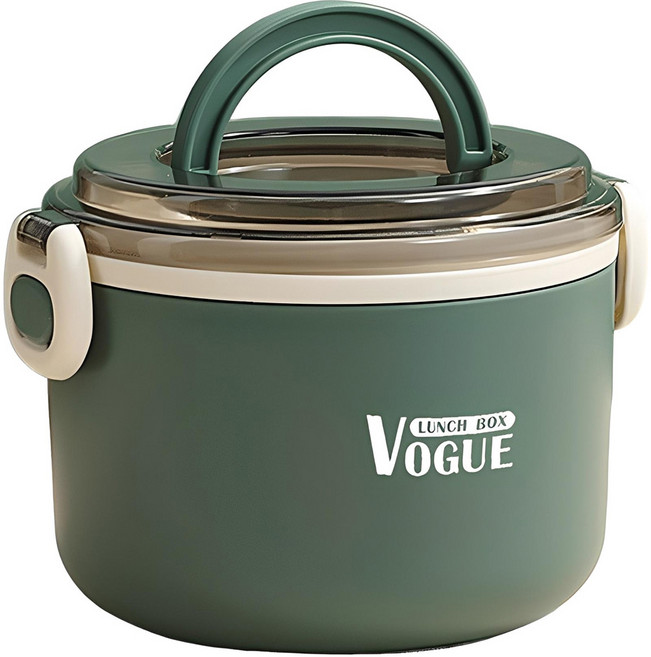 SUNORO日式便當盒 304不鏽鋼保溫餐盒 圓形透明蓋設計 1.2L大容量 手提便當盒, 1個, 綠色