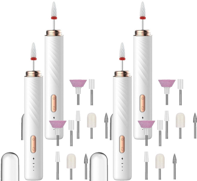 便攜電動美甲打磨器/指甲修護磨甲器/去死皮指甲拋光機/卸甲儀, 4台, 白色