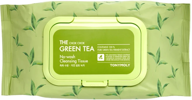 TONYMOLY The Chok Chok 綠茶免沖洗卸妝濕紙巾, 1入, 1包