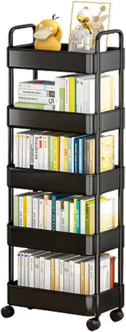 리브온 틈새 수납 정리대 트롤리 + 바퀴 + 걸이 + 스티커 36 x 24 x 125 cm, 블랙, 5단