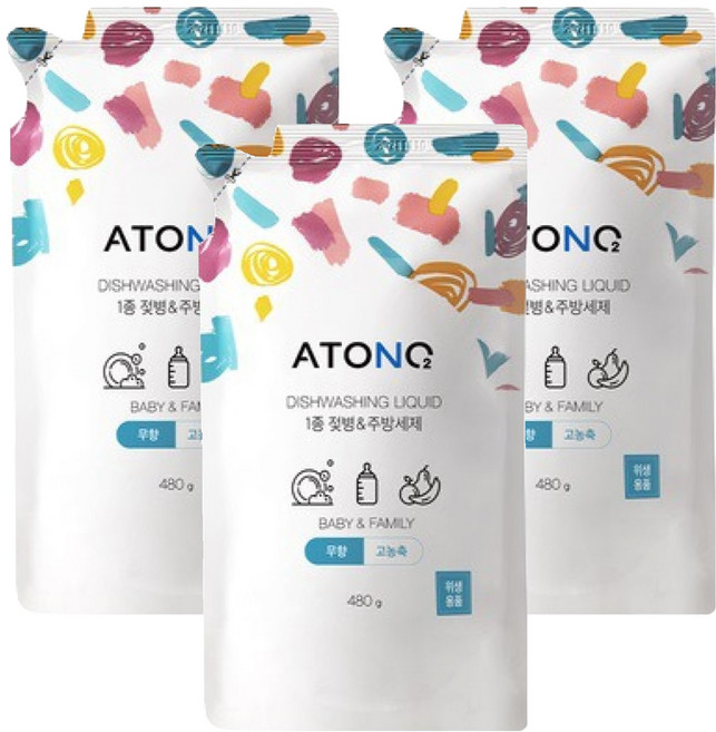 아토앤오투 1종 젖병 & 주방세제 리필 무향, 480g, 3개