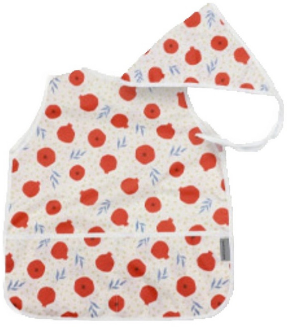 베베슈에뜨 유아용 패턴 일체형 민소매 미술가운 + 두건 세트, 석류