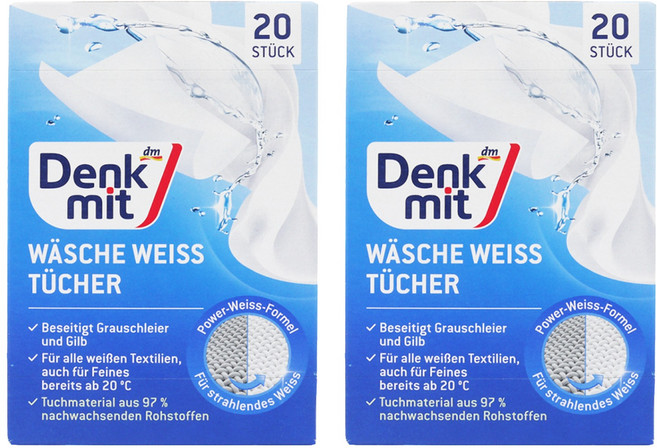 dm Denk mit 德國拋棄式 洗衣防染防褪色護色魔布 白色專用, 20片, 2盒