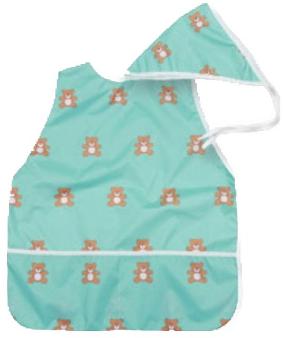 베베슈에뜨 유아용 패턴 일체형 민소매 미술가운 + 두건 세트, 민초베어