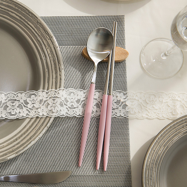 백산 보겐 국산 몽블랑 에펠 샤틴 수저 세트, 핑크, 숟가락 + 젓가락