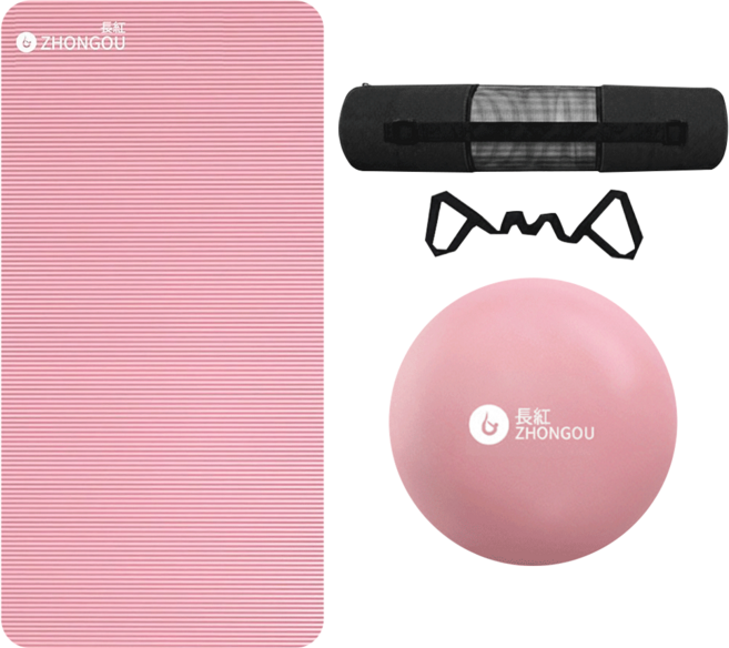 ZHONGOU 長紅 NBR加厚款瑜珈墊/防滑墊/地墊 YG28 附綁帶+背袋+拉力繩或拍拍球(顏色款式隨機), 粉色, 1組