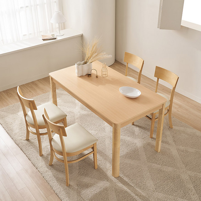 삼익가구 그로바 원목 식탁 + 의자 4P 세트 4인용 방문설치, 내추럴, 일반의자 4