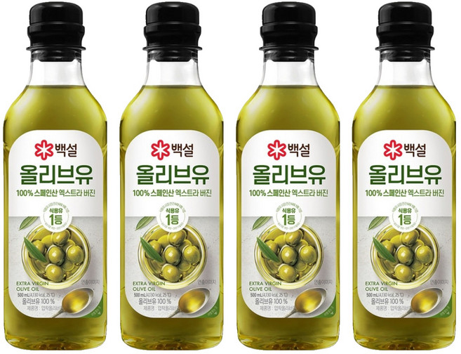 백설 엑스트라버진 압착 올리브유, 500ml, 4개