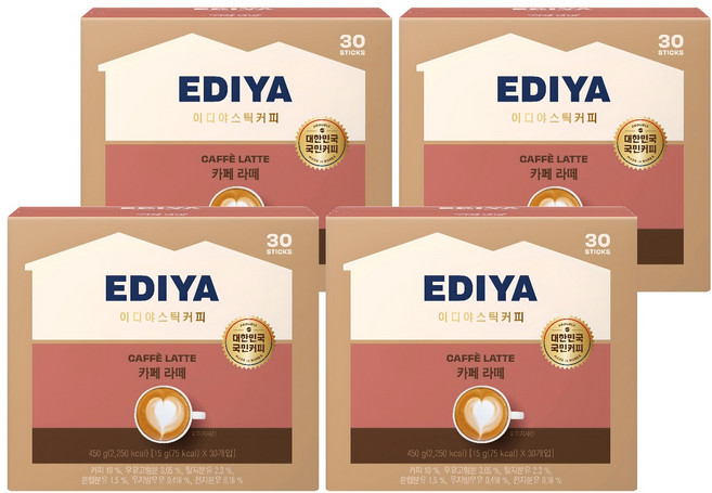 이디야 카페 라떼, 15g, 30개입, 4개