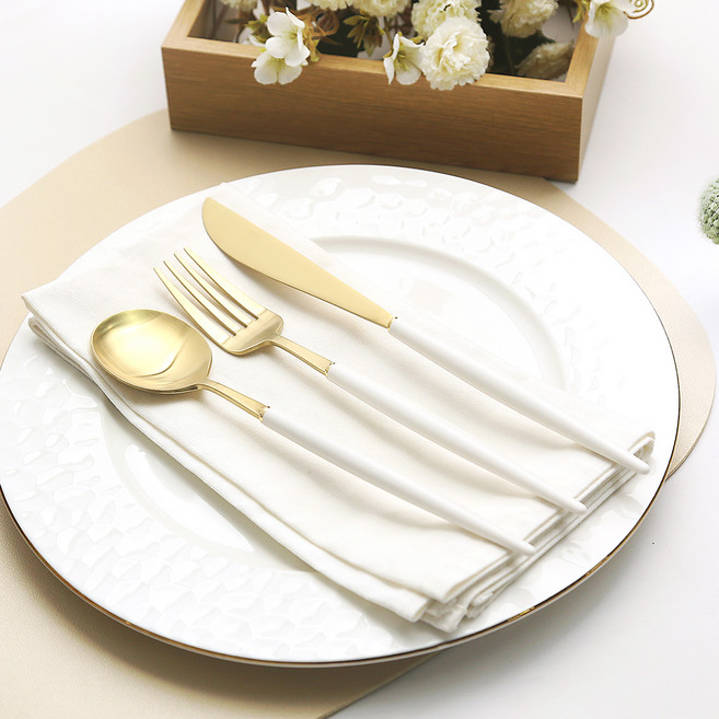 백산 보겐 에펠 골드 양식 커트러리 세트, 화이트, 디너 스푼 + 포크 + 나이프, 3개